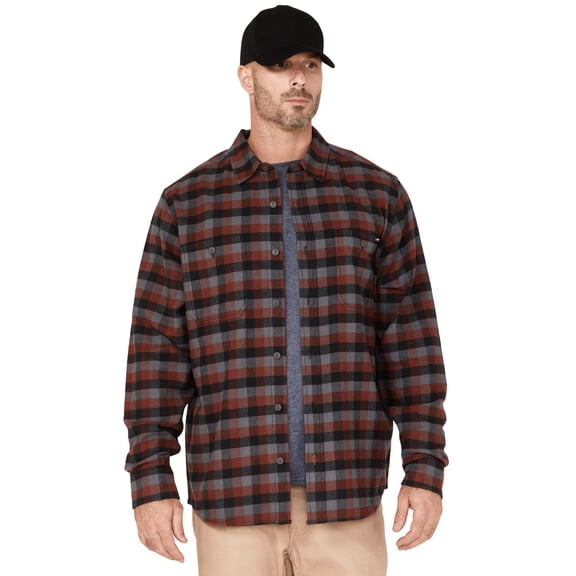 Hawx Men's Checker Long Sleeve Button-Down Flannel Shirt Burgundy Medium