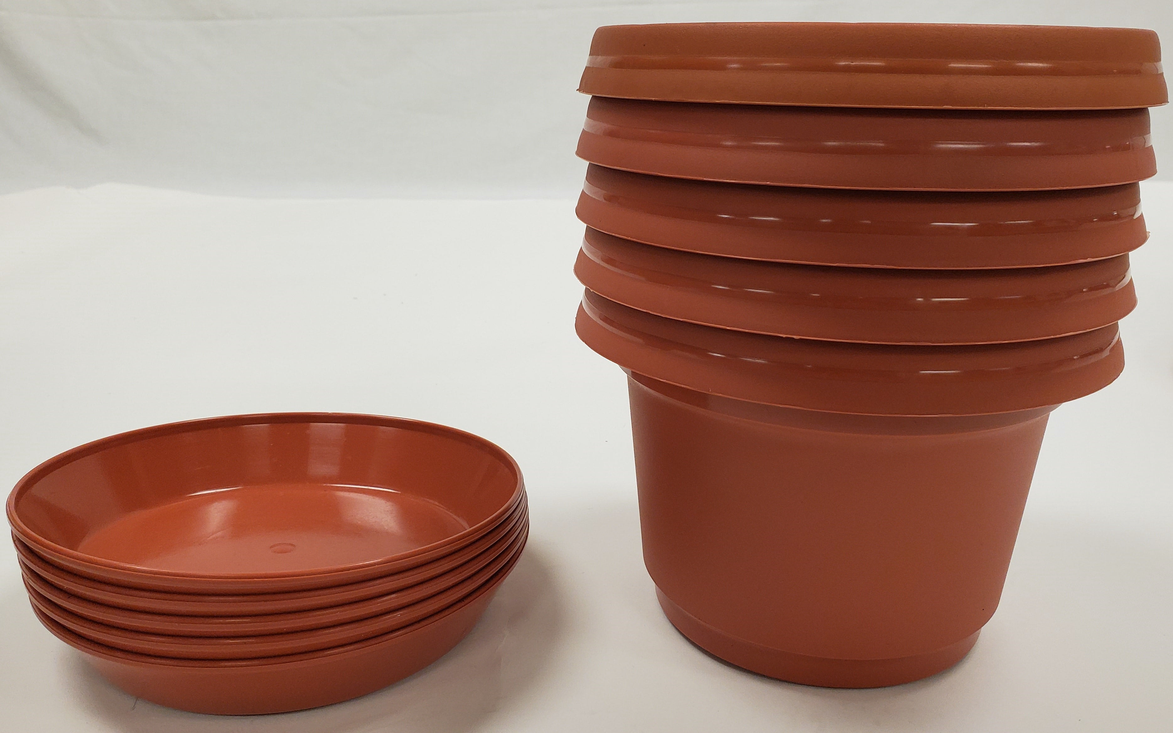 Austin Planter 12 Inch Flower Pot with Saucer Terra Cotta Colored Polypropylene (5 Pack) Made in USA
