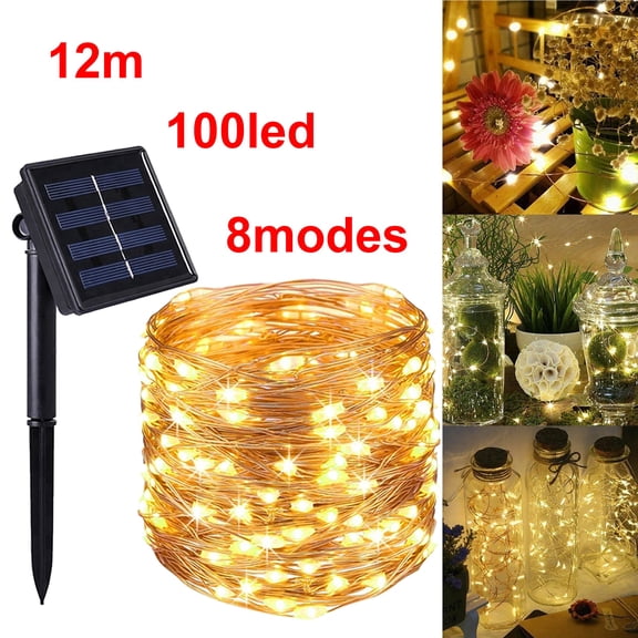 Outdoor Decoration Solar Lights, 33ft 100 LED Waterproof String Lights, Copper Wire Fairy Lights for Garden Patio Wedding Party, Multicolor