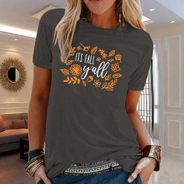 Fiudx Ropa de Mujer Camiseta de Manga Corta con Estampado de Cuello Redondo Informal de Verano para Mujer