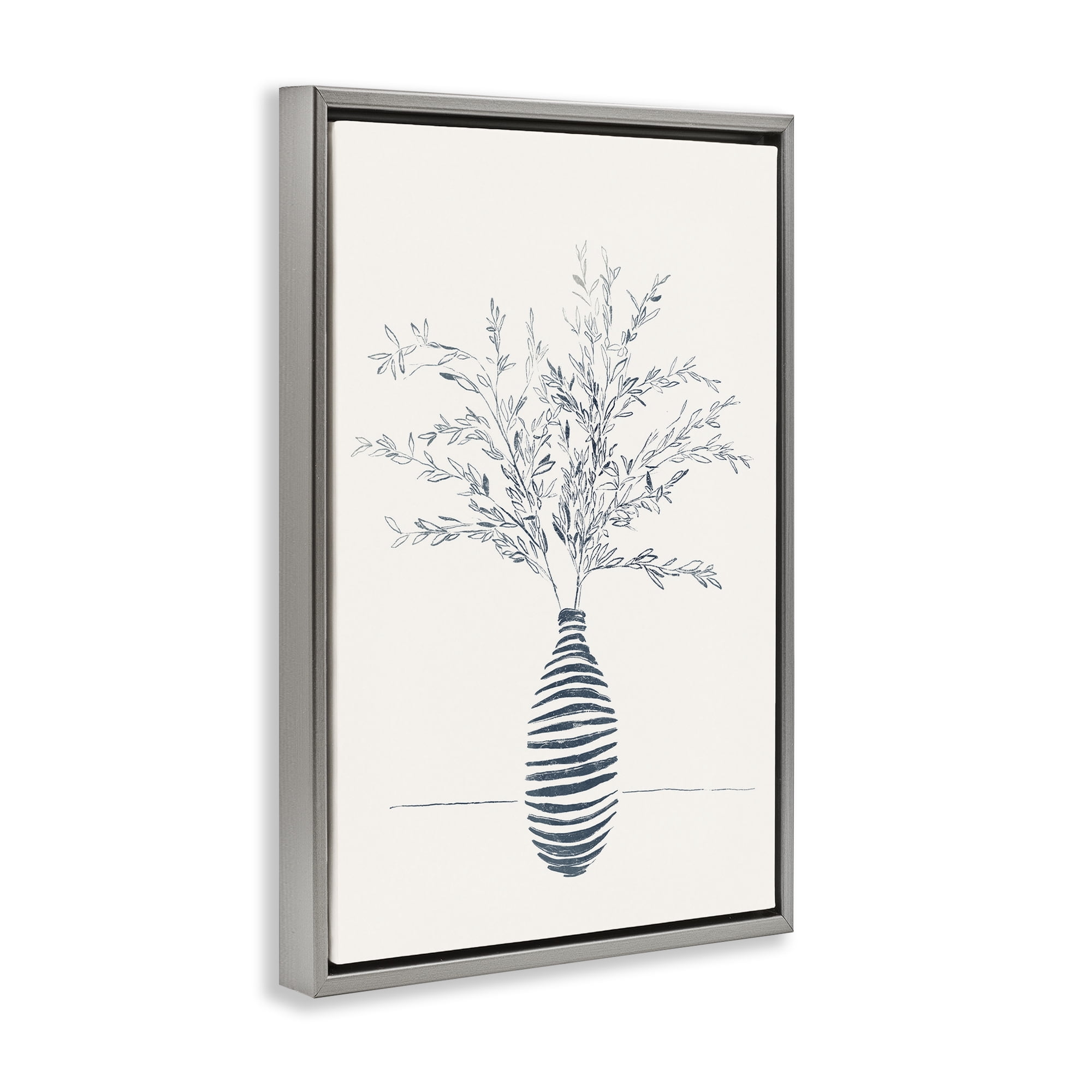 Stupell Industries Minimal Herb Vase Botanical & Floral Painting Gray Floater Framed Art Print Wall Art, 17 x 25