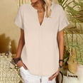 thumbnail image 4 of Rezuofi 1 Pcs Summer Tops for Women 2025 Casual Short Sleeve Cotton Linen Shirts Button V Neck Tunic Blouse Beach Vacation Clothes, 4 of 8