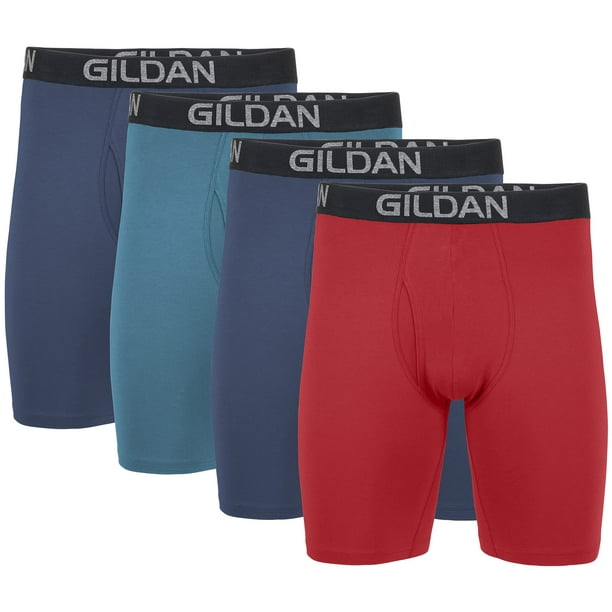 Gildan Men's Cotton Stretch Boxer Brief, Multipack, Blue Cove/Hawaiian  Blue/Heather Red Mark (4-Pack), X-Large 