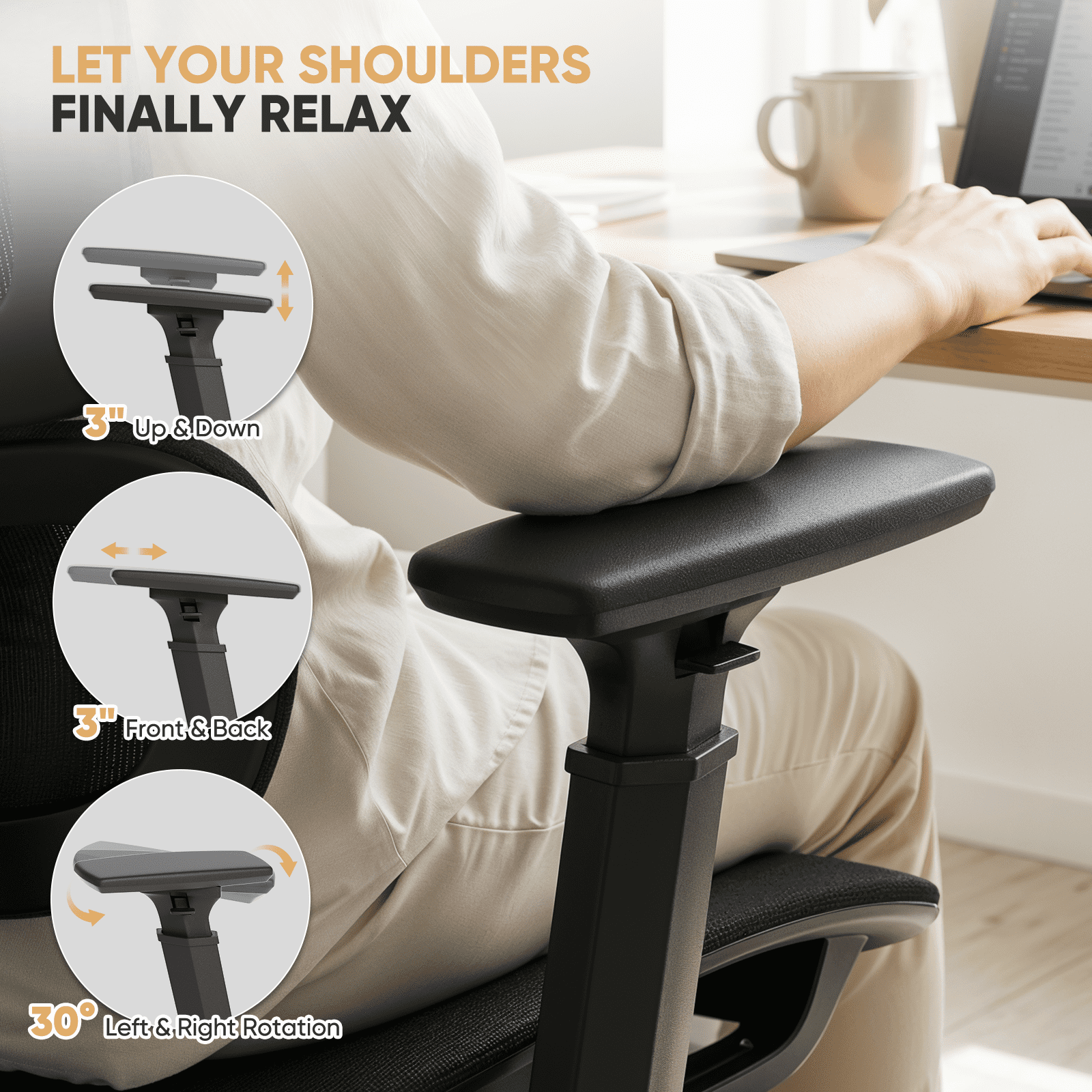 Magshion 1pc Ergonomic Office Chair with Adjustable Lumbar Support, 3D Armrests, 145° Recline & Headrest, High Back Desk Chair