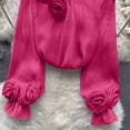 thumbnail image 6 of Women's Loose Fit Round Neck Long Sleeve Chiffon Blouse Shirt Comfy Flowy Dressy Work Office Outfits Casual Daily Wear | CSEONE,Hot Pink Free Size, 6 of 7