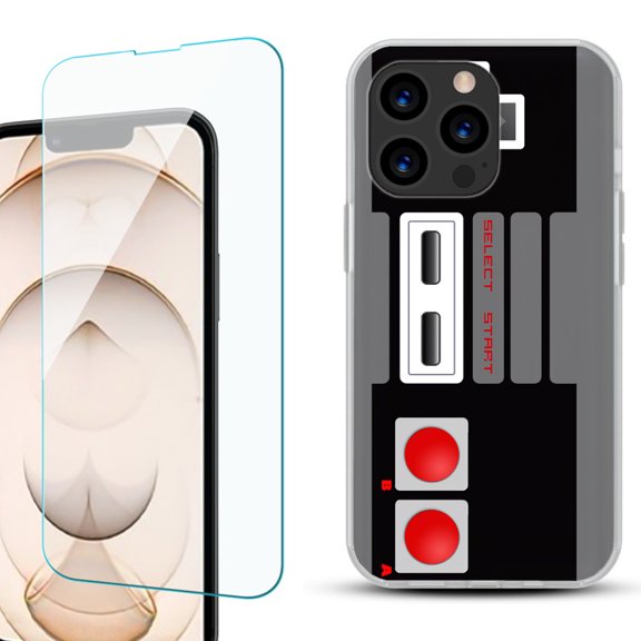 Slim-Fit Anti-Scratch Gel TPU Phone Case for iPhone 13 Pro, with Tempered Glass Screen Protector, by OneToughShield ® - Game Controller