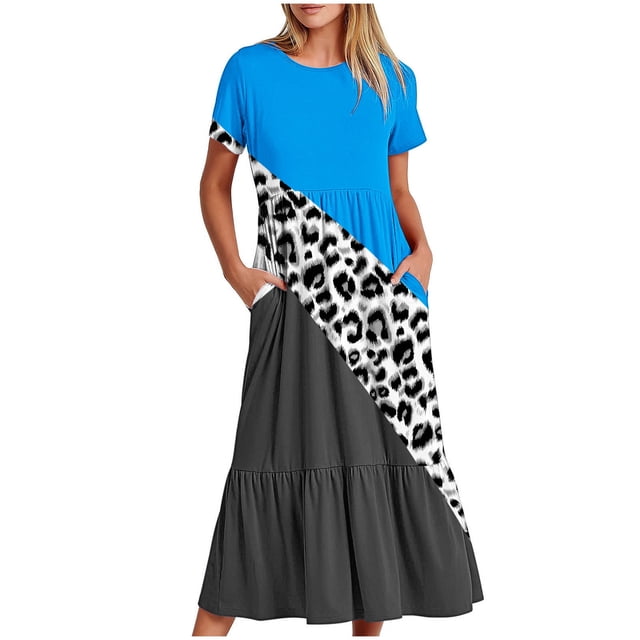 Latrodar Robe Longue Ample à Manches Courtes avec Poche et Col Rond pour Femmes Flash Deals