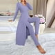 thumbnail image 5 of Pincandy Women's Solid Color Pajama Set - Crew Neck Long Sleeve Top & Pants, Casual & Comfortable for Homewear, 5 of 6