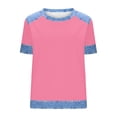 thumbnail image 5 of MOJOGO Women's Denim Patchwork Shirts Crewneck Short Sleeve Tops Spring Shirt Summer T Shirts Color Block Outfits 2XL, 5 of 5