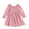 thumbnail image 2 of LYHaoo Long Sleeve Square Neck Ruffle Tiered Smocked Dress With Floral Print And Embroidered Lettering For Girls Elegant Casual Party Wear，Girls Basic Dresses Sizes 6-7 Years Pink, 2 of 7