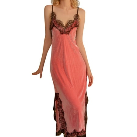 

Female 2022 New Design Autumn Silk Nightgown Satin Suspenders Nightdress Deep V Lace Pajamas