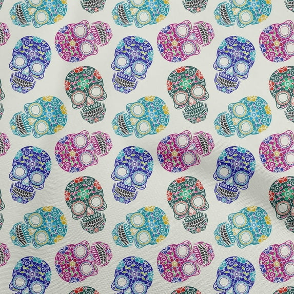 oneOone Cotton Cambric White Fabric Skull Sewing Craft Projects Fabric Prints By Yard 42 Inch Wide-aG