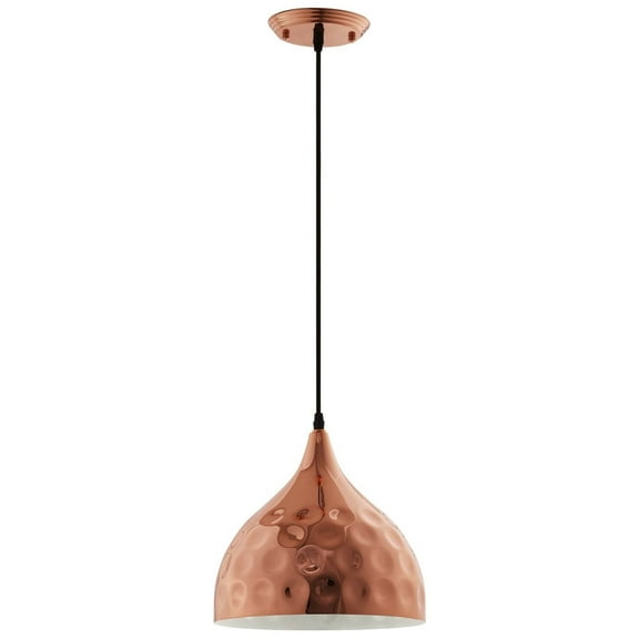 Modway Dimple 11" Bell Shaped Metal Pendant Lamp in Rose Gold and Black