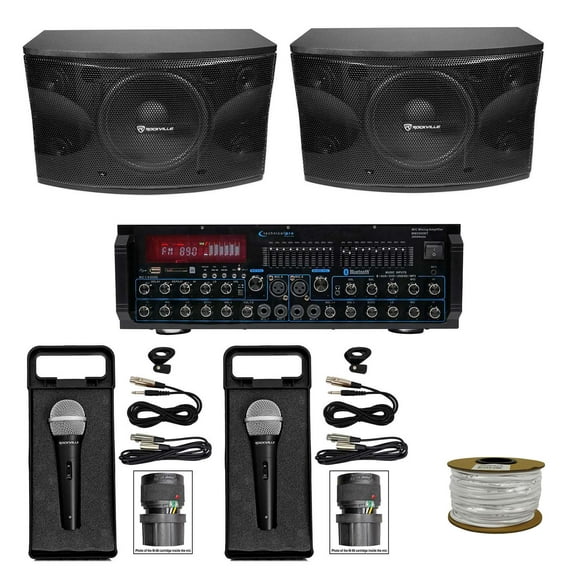 (2) Rockville 12" 3-Way 1600w Karaoke Speakers Bluetooth Amplifier Mixer 2) Mics
