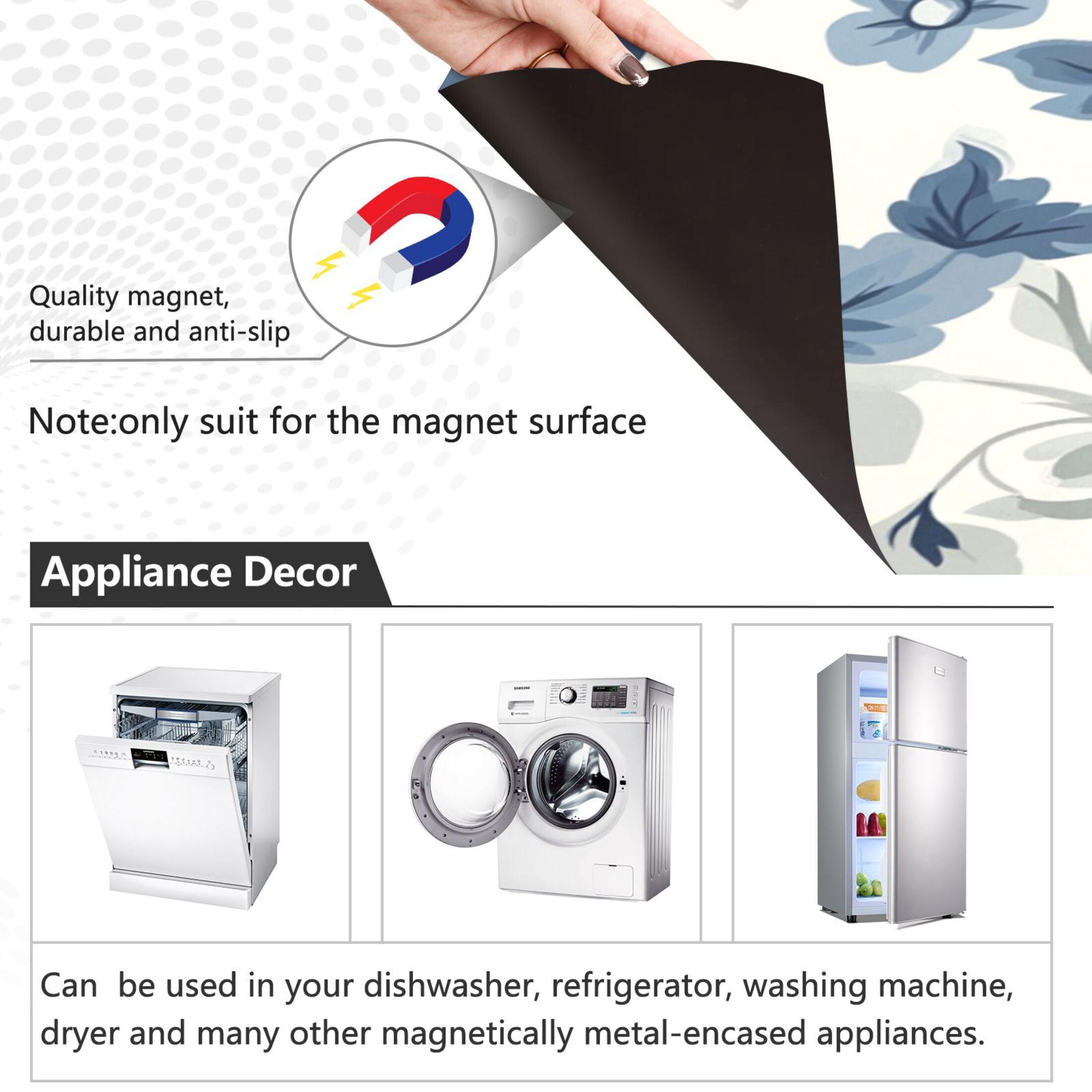 Dishwasher Magnetic Sticker 23x26 Inch Refrigerator Magnetic Sticker Washing Machine Magnetic Sticker Kitchen Panel Magnetic Sticker Home Decor Cool Blue Flowers