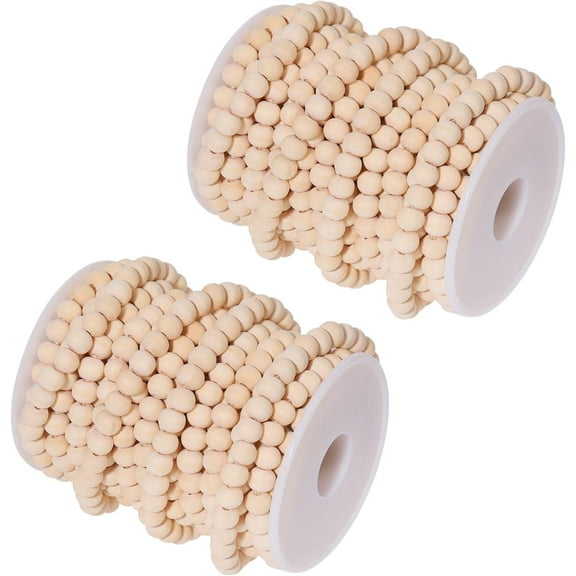 33 Feet Christmas Wood Bead Garland Wooden Bead Garland for Christmas Tree Natural Wood Bead Wood Garland for Table Wall Hanging Christmas and Holiday Decorations White 1set