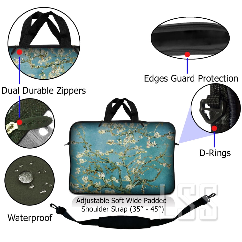 LSS 14 inch Laptop Sleeve Bag with Adjustable Handle and Strap - Compatible with Acer, Dell, HP, Sony, MacBook - Almond Trees