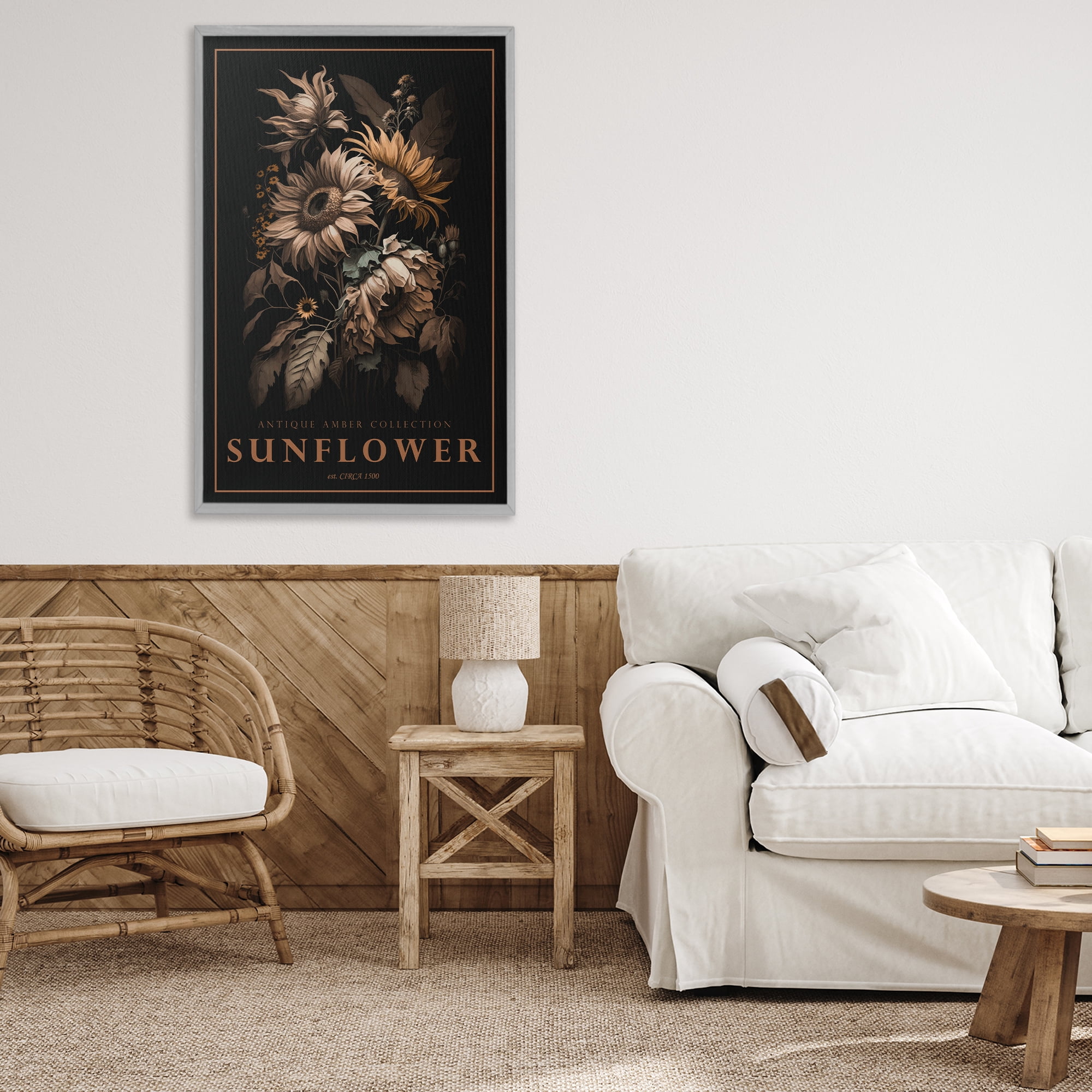 Stupell Industries Antique Sunflower Light Gray Framed Giclee Art, design by Chris Giampietro