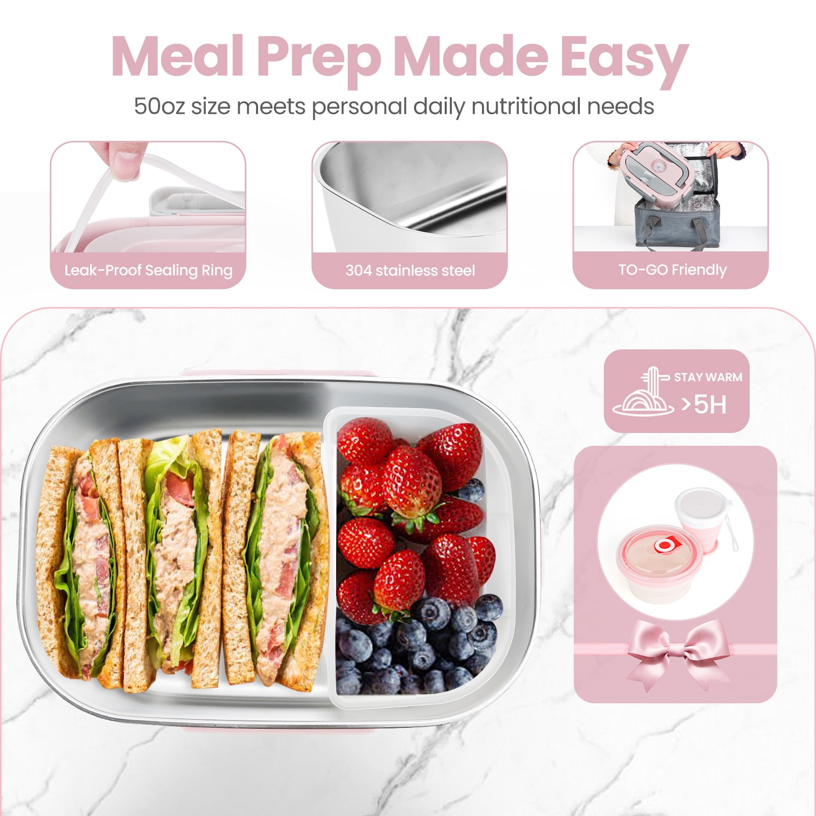 ARC Portable Leak Proof Plastic Stainless Steel Electric Reusable Lunch Box