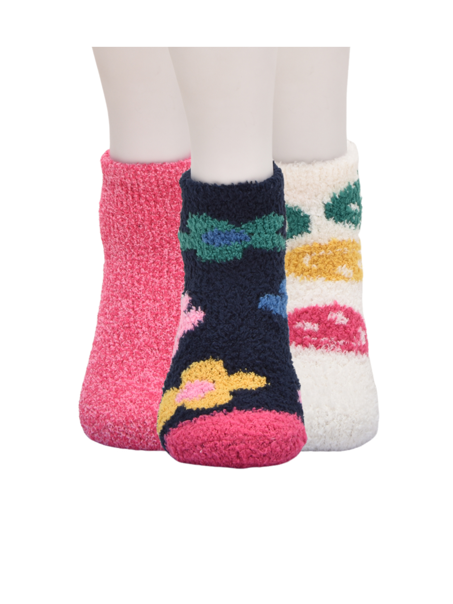 Wonder Nation Girls Flower Icon Cozy Ankle Socks, 3-pack, Size Large (Shoe Size 3-9)
