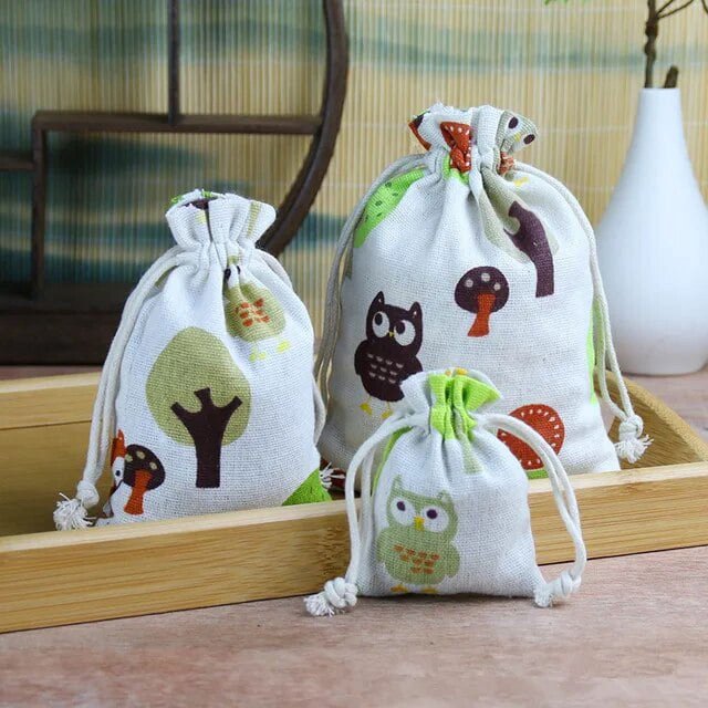 50 Pcs Sacs de Fête en Coton Imprimé avec Cordon de Serrage Sacs de Rangement en Lin Mini pour Noël Mariage