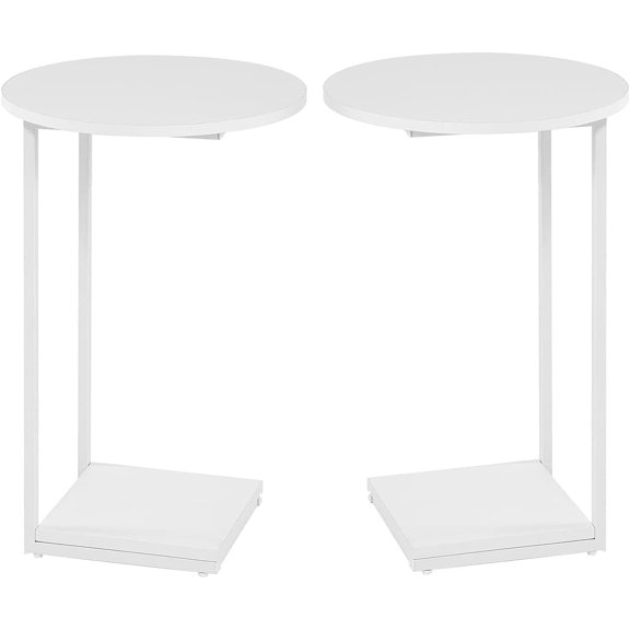 C Shaped End Table Set of 2,Couch Side Table That Slide Under,C Table End Table for Livingroom,Bedroom, Office (White)