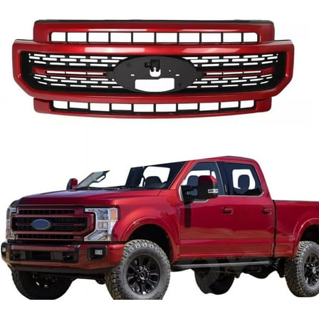 Rapid Red Front Grill W/Black Insert Compatible with Ford F250 F350 F450 Super Duty XL/XLT/Platinum/Limited/Lariat/King Ranch 2020 2021 2022 Models, No Emblem, Replacement for LC3Z8200HA