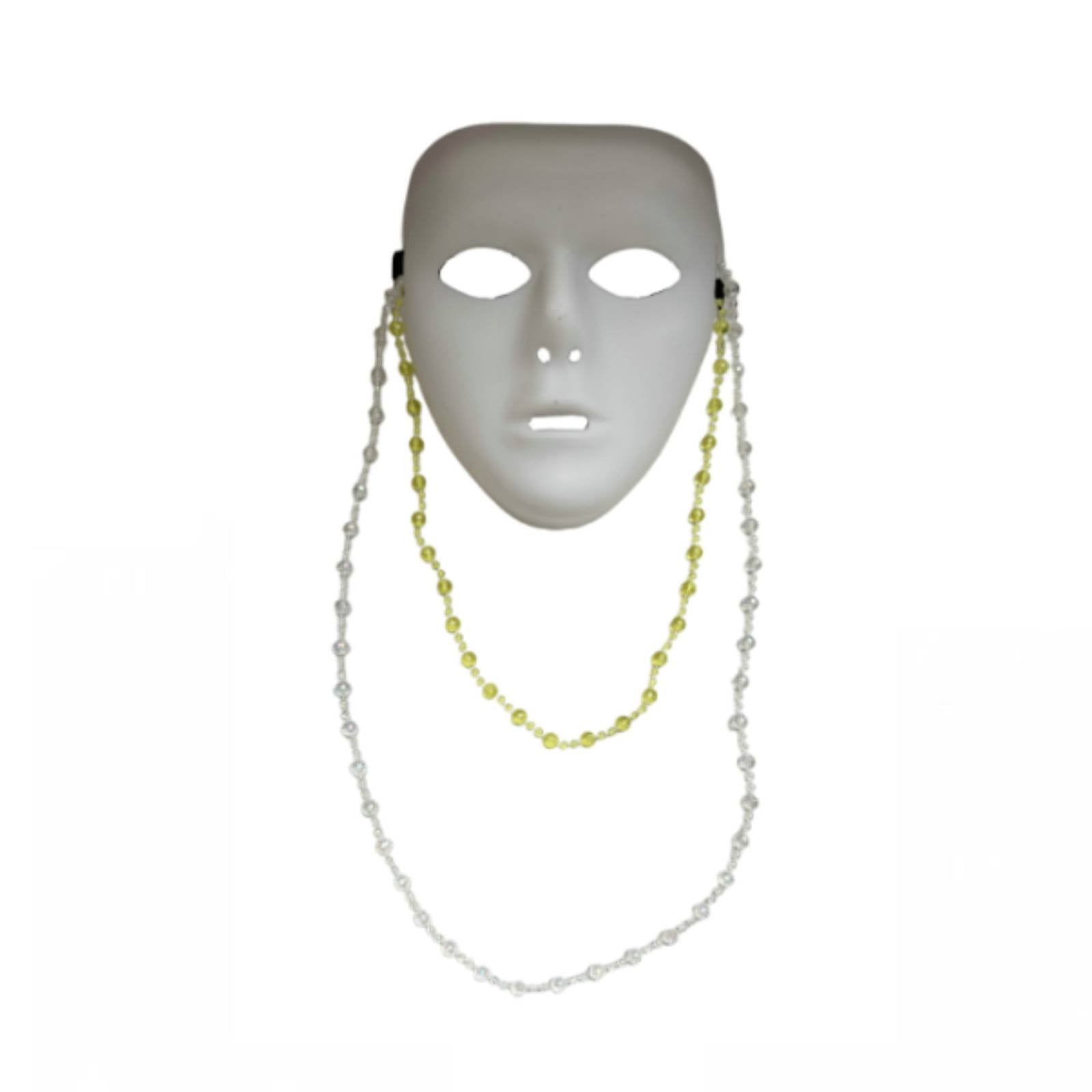 Sharprepublic 1 Street Dance Mask with Gold and Clear Beaded Chains Full Face Covering for Hip Hop Performance Photography