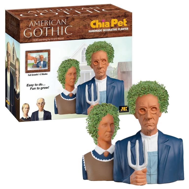 Chia Pet, American Gothic Chia Pet, Handmade Decorative Planter