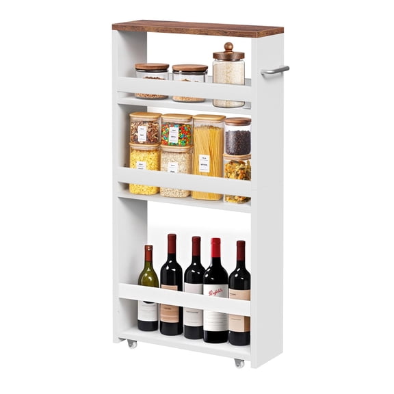HomGarden 4-Tier Slim Storage Cart Rolling Kitchen Cart Utility Cart for Laundry, Narrow Places W/ Wheels & Handle, White