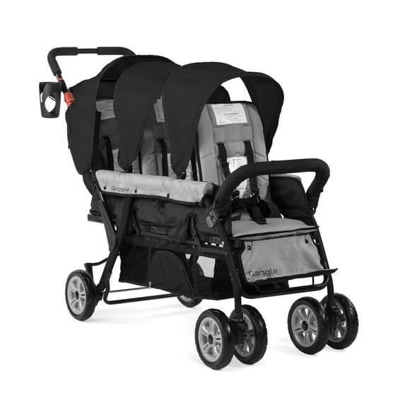 Foundations Compass Trio Triple Stroller, 3-Seat Tandem with UV Canopies and Reclining Seats, Black