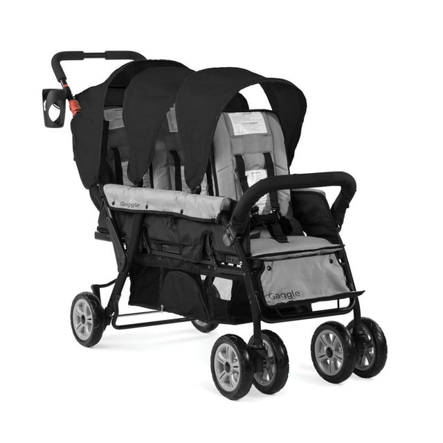 Foundations Compass Trio Triple Stroller, 3-Seat Tandem with UV Canopies and Reclining Seats, Black