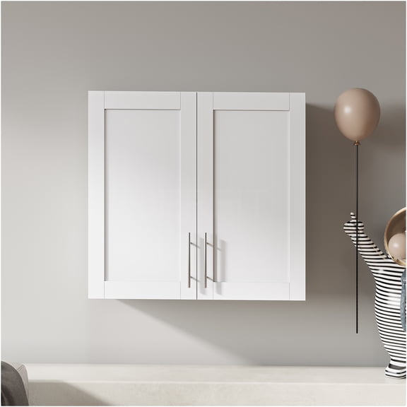 JERFIT White Stackable Wall Mounted Cabinet with Adjustable Shelves, Overhead Storage Organizer for Kitchen, Bathroom, Garage