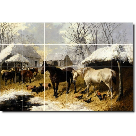 Ceramic Tile Mural-John Frederick Herring Horses Floor Tile Mural 27. 25.5" w x 17" h using (24) 4.25 x 4.25 ceramic tiles