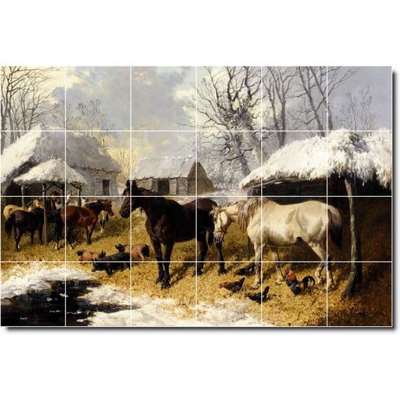 Ceramic Tile Mural-John Frederick Herring Horses Floor Tile Mural 27. 48" w x 32" h using (24) 8 x 8 ceramic tiles