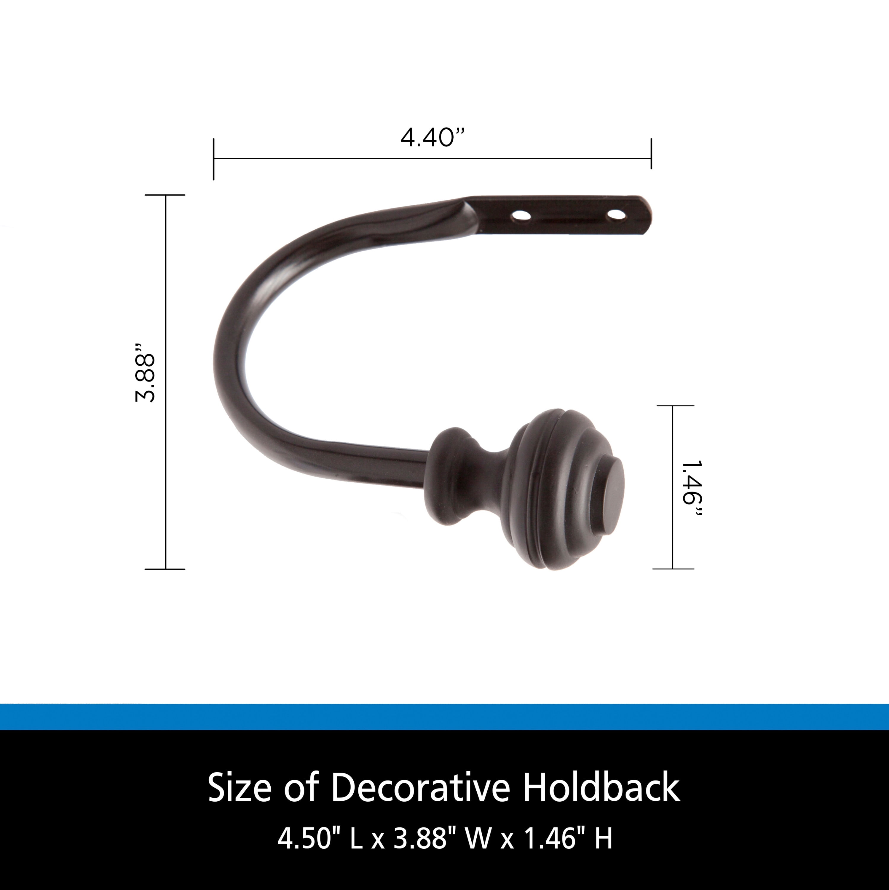 Mainstays Cedric Knob End Decorative Curtain Holdback Set, Black, Set of 2