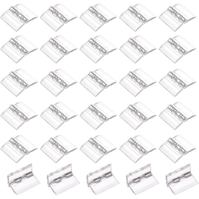 30 bisagras acrílicas transparentes de 1,34 x 0,7 pulgadas, bisagras plegables continuas, herramientas para caja de regalo, artesanía y caja de almacenamiento, soporte de exhibición.