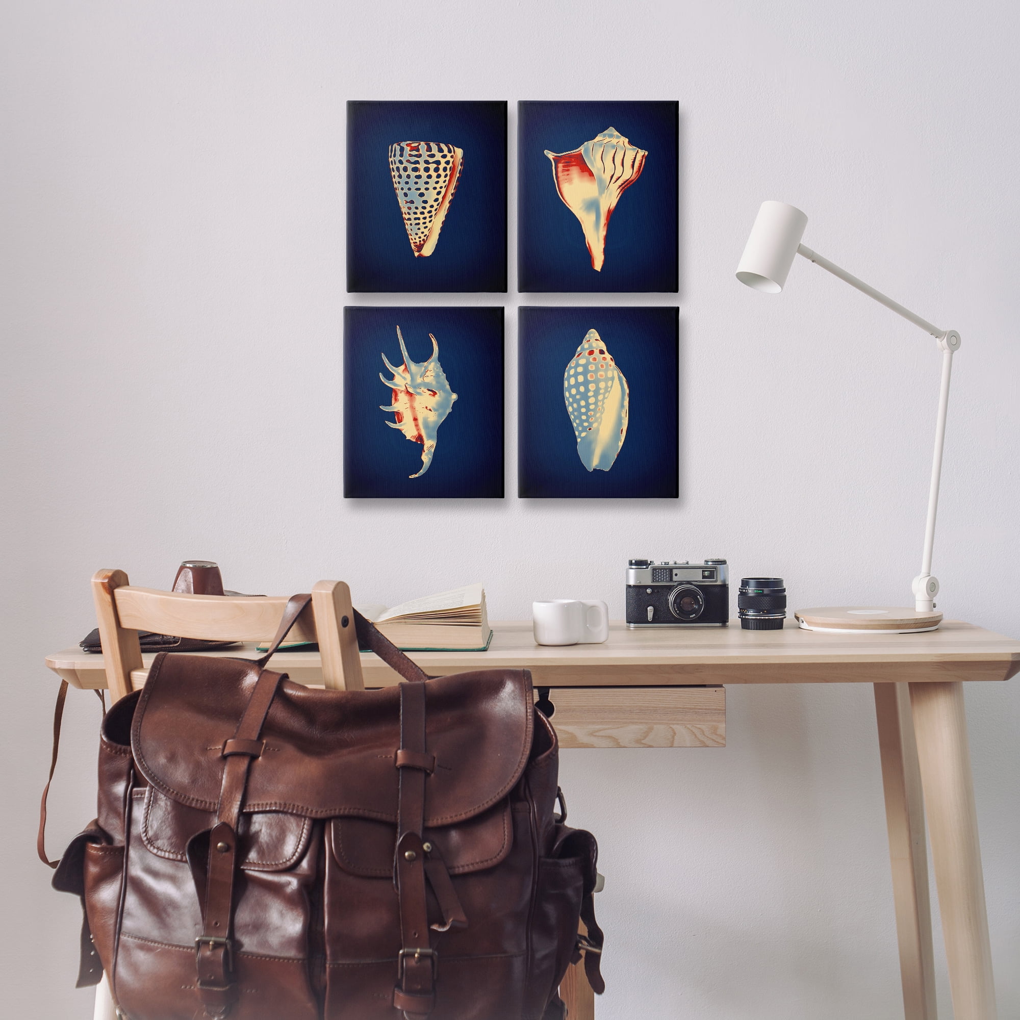 Stupell Industries Bright Shells on Indigo Nautical & Beach Painting Wrapped Canvas Art Print Wall Art, 14 x 11, Set of 4
