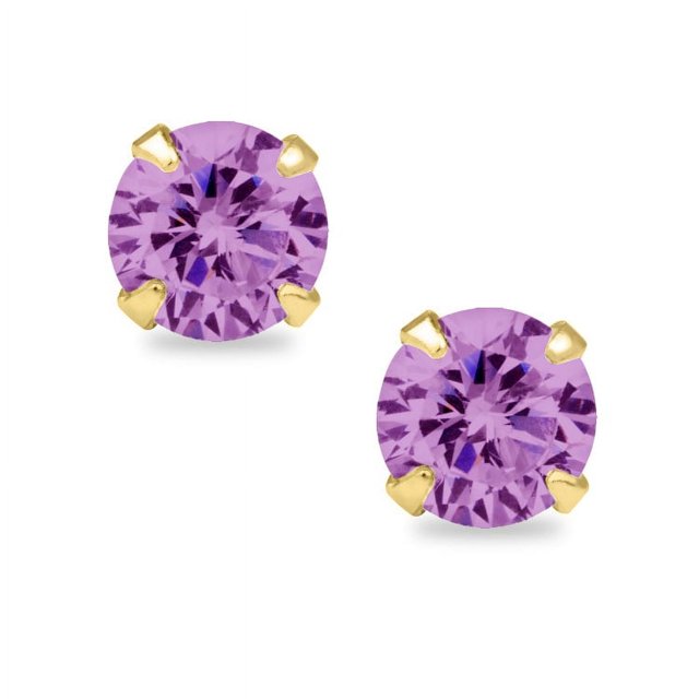 Precious Stars 14K Yellow Gold Round-cut 6mm CZ June Birthstone Earring Safety Screwback Studs