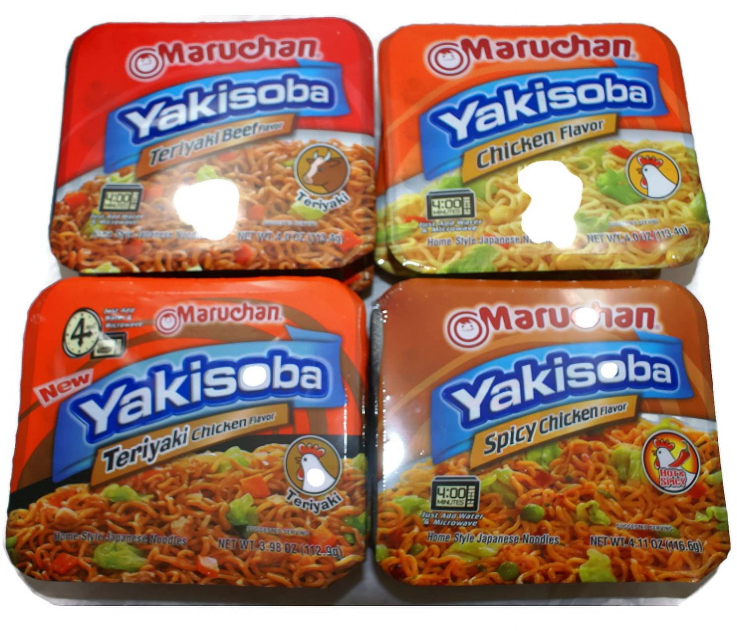 Variety Pack - Maruchan Yakisoba Japanese Noodles (4 oz) - x2 Teriyaki Beef, x2 Spicy Chicken, x2 Chicken, x2 Teriyaki Chicken