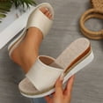 thumbnail image 7 of MLCDZ Slip On Wedge Sandals for Women, Open Toe Resort Platform Sandals Comfortable Beach Sandals Slide Espadrilles Wedges Dressy Summer Sandals Beige 37, 7 of 7