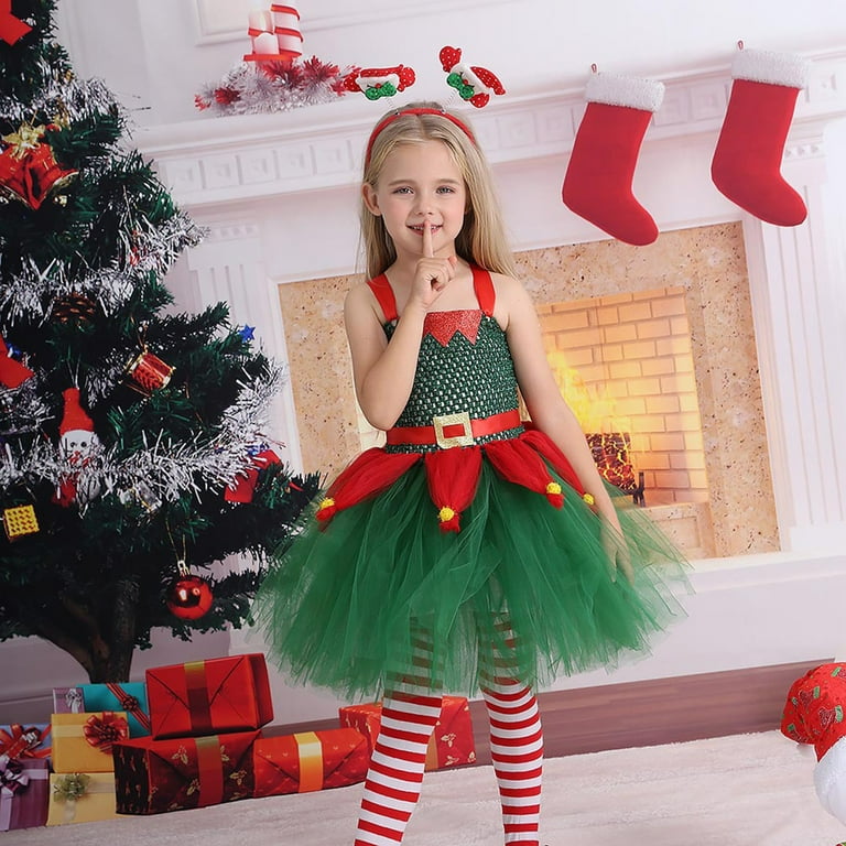 Girls Christmas Tutu Dresses Santa Claus Costume Characters Dressed Up In Tulle Skirts Green qILAKOG Walmart