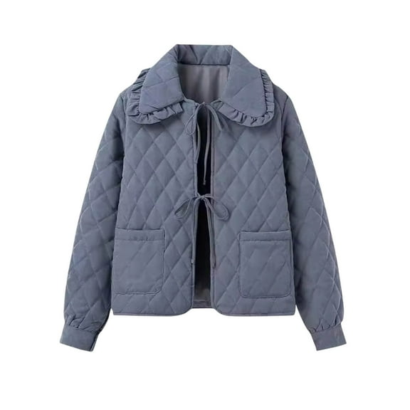 WXLWZYWL Womens Lightweight Quilted Jacket Cute Tie Front Cropped Puffer Jacket Coat with Pockets