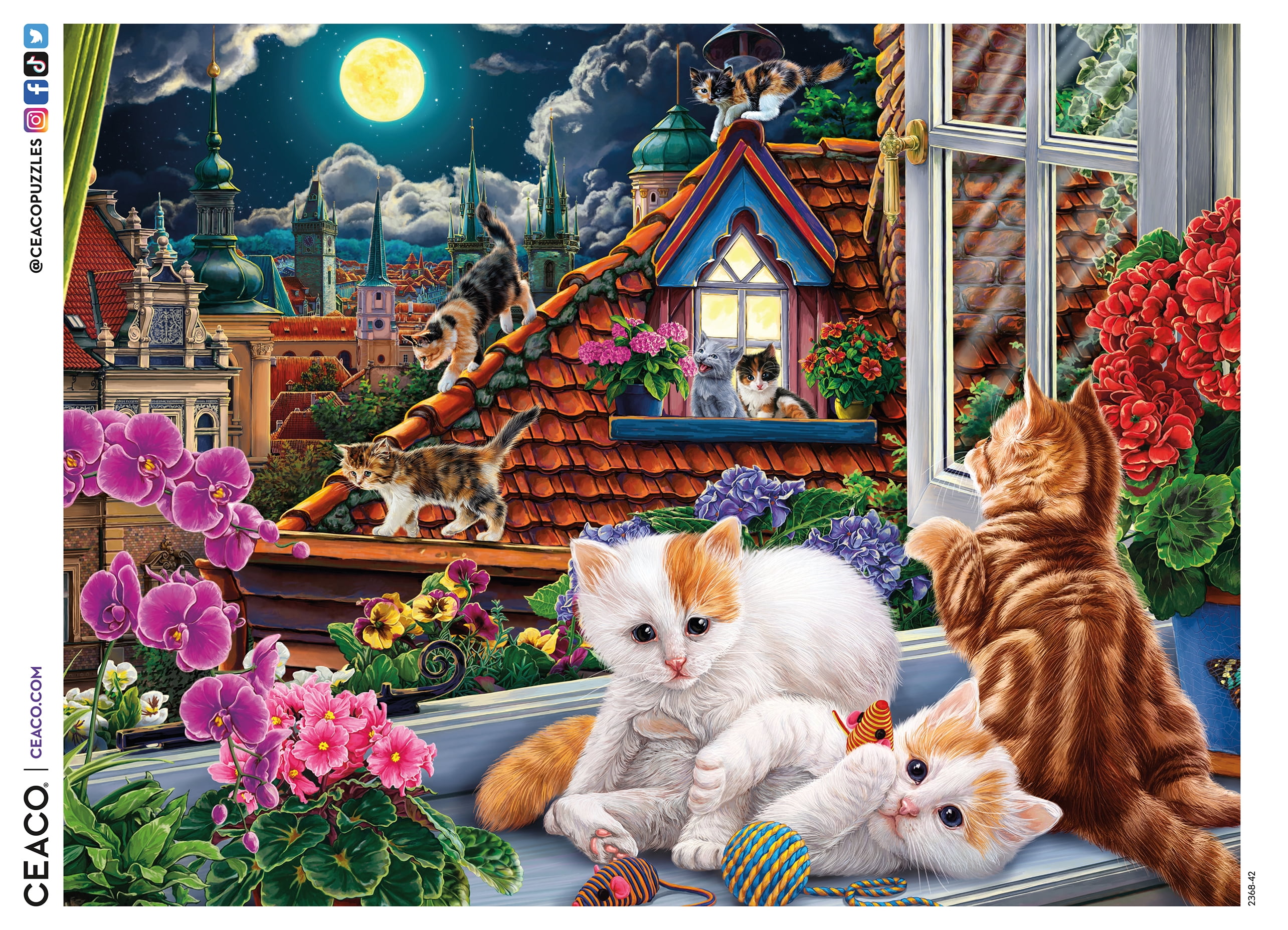 Ceaco Kittens in the Moonlight (Image World) Kevin Whitlark 500 Piece Interlocking Jigsaw Puzzle