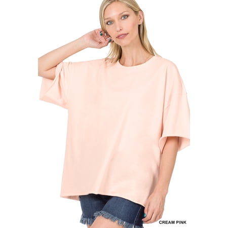 Zenana Plus Cotton French Terry Drop Shoulder Raw Edge Relaxed Casual Solid Tee Shirt Top price history on PriceWatchPro