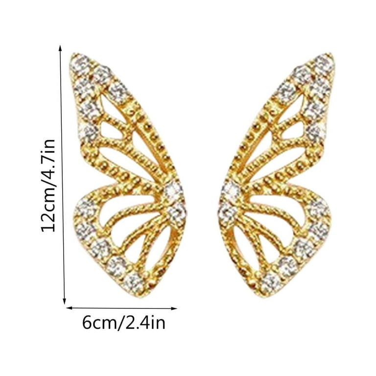 Earrings gold butterflies with pearls and rhinestones wings ear decoration  new