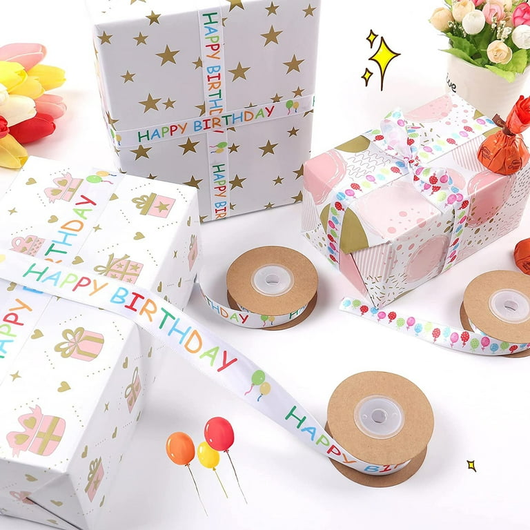 AYYUFE 1 Roll Happy Birthday Ribbon Multi-purpose Festive Colorful HAPPY  BIRTHDAY Letters Candle Balloon Printed Bow Making DIY Crafts Cake Gift Box  Wrapping Ribbon Party Supplies 