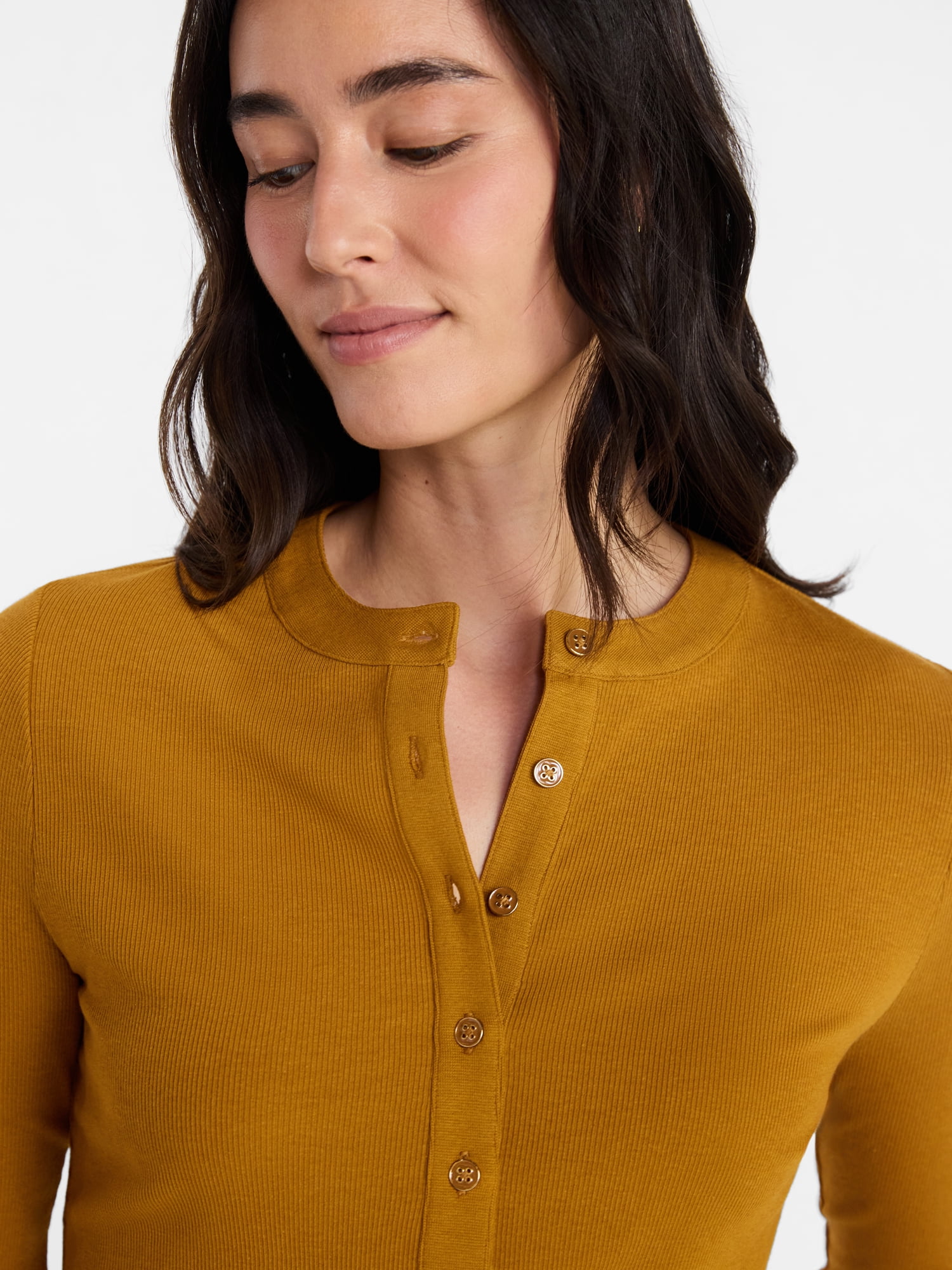 Time and Tru Women's Ribbed Henley with Long Sleeves, Sizes XS-XXXL