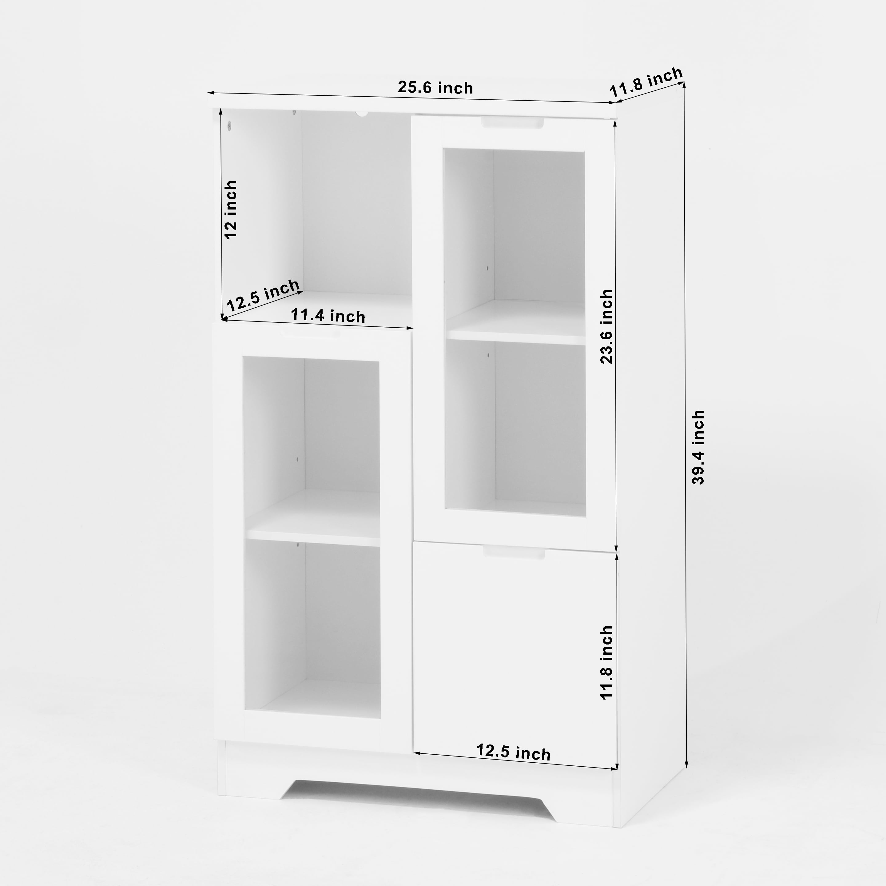 MAYEERTY White MDF Cabinet with Glass Doors & Drawer, Modern Storage Cabinet for Living Room & Bedroom, White
