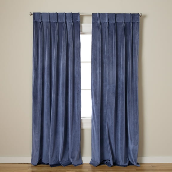 TOWN & COUNTRY LUXE Velour Solid Heavyweight Indoor Curtains, Light Filtering Opacity, Triple Pinch Pleat Top, Plush Velvet, 2-Pack Set, 27"x96", Navy
